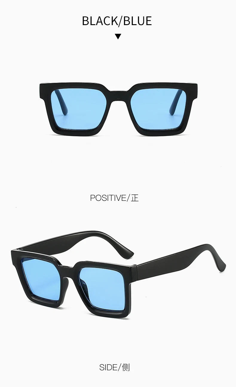 Retro square sunglasses model wearing casual street style