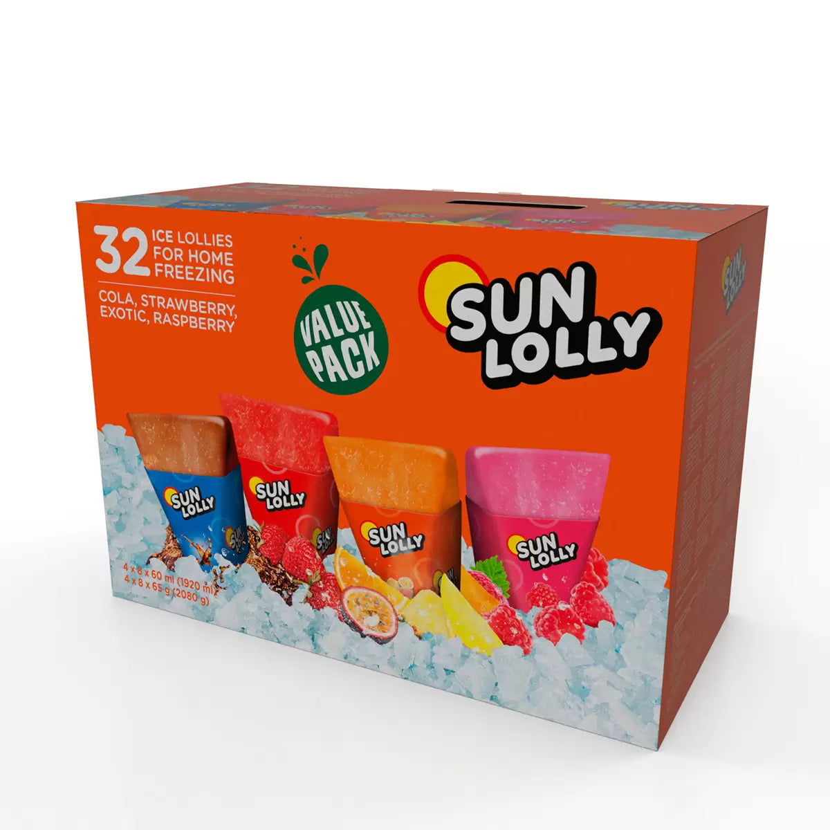 Sun Lolly variety pack 32 ice pops 60ml each