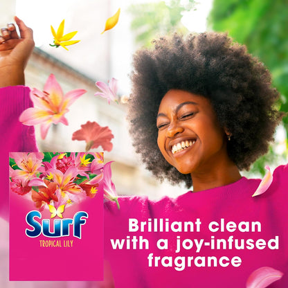 Tropical fragrance of Surf Tropical Lily Washing Powder, lasting freshness in every wash.