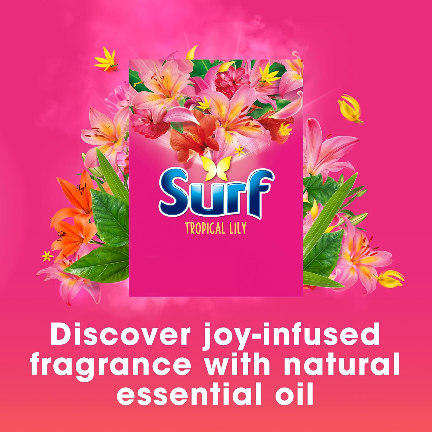 Enjoy long-lasting freshness with Surf Tropical Lily Washing Powder – scent lasts for hours.