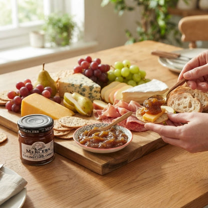 Rich onion chutney served with cheese