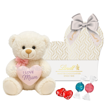 Sweets Gifts for Mum set with 12 chocolate truffles and soft teddy