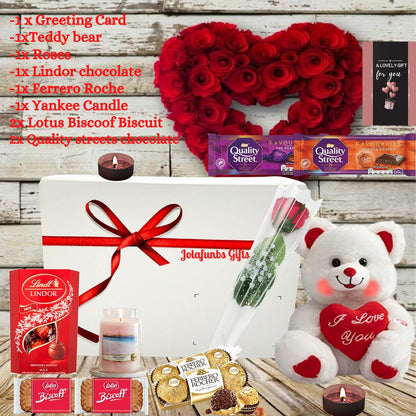 Gift hamper box filled with sweets and chocolate