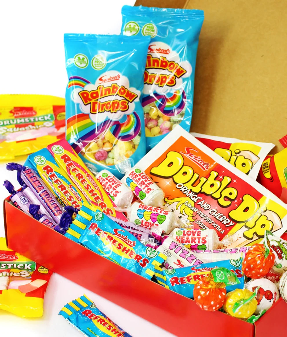 Classic sweets including Love Hearts, Refreshers, Drumsticks, and Parma Violets