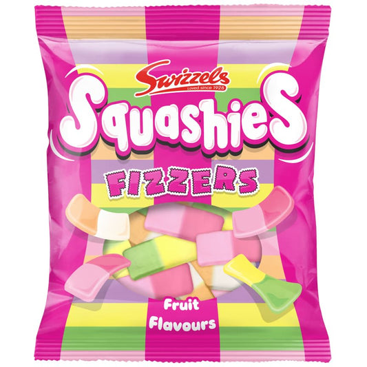 Swizzels Squashies Fizzers 120g chewy fruity candies with fizzy tang for playful snacking