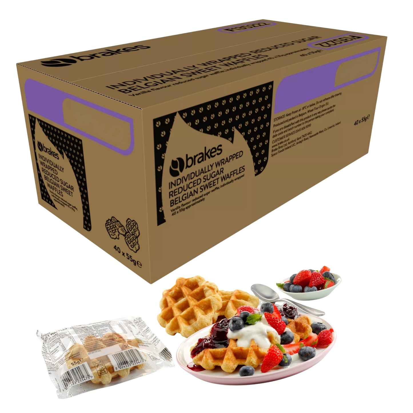 Sysco Classic Reduced Sugar Belgian Sweet Waffles 40 x 55g