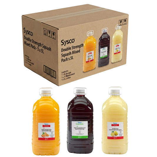 Sysco Double Strength Squash Mixed Pack 3 x 5L