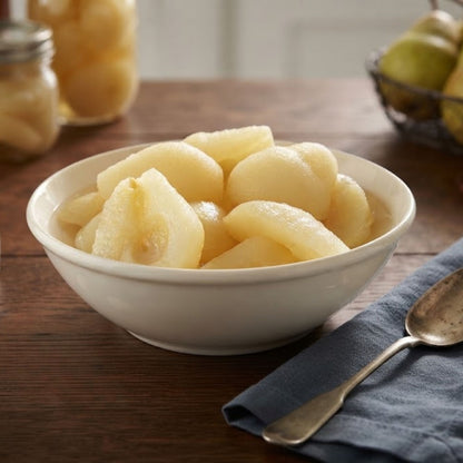 Canned pear halves ready to eat