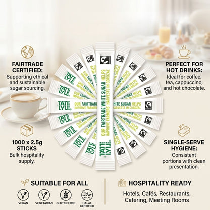 Individually wrapped Fairtrade sugar sticks for hot drinks