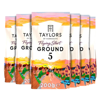 Six-pack of Taylors Flying Start Ground Coffee 200g bags
