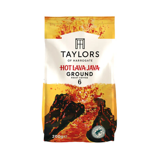 Taylors Hot Lava Java Ground Coffee 200g extra dark roast pack.
