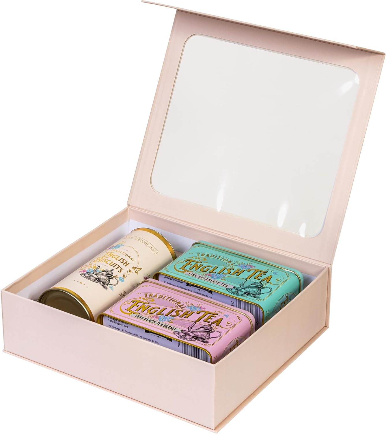 Elegant packaging of New English Teas Vintage Victorian Tea & Biscuits Gift Set