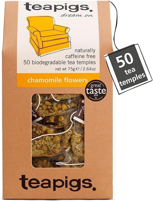 teapigs Chamomile tea box with 50 biodegradable tea temples