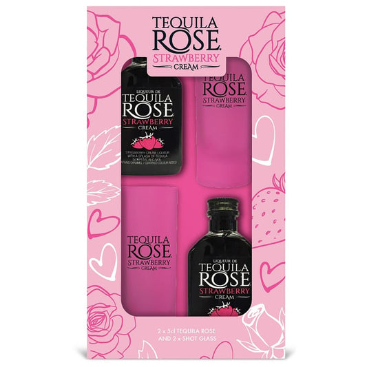 Tequila Rose Gift Set with two mini bottles and branded shot glasses