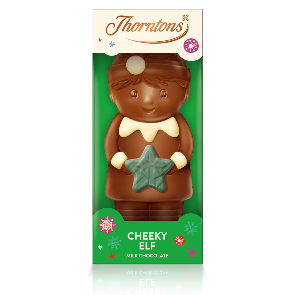 Hollow Thorntons milk chocolate elf with white and green decoration