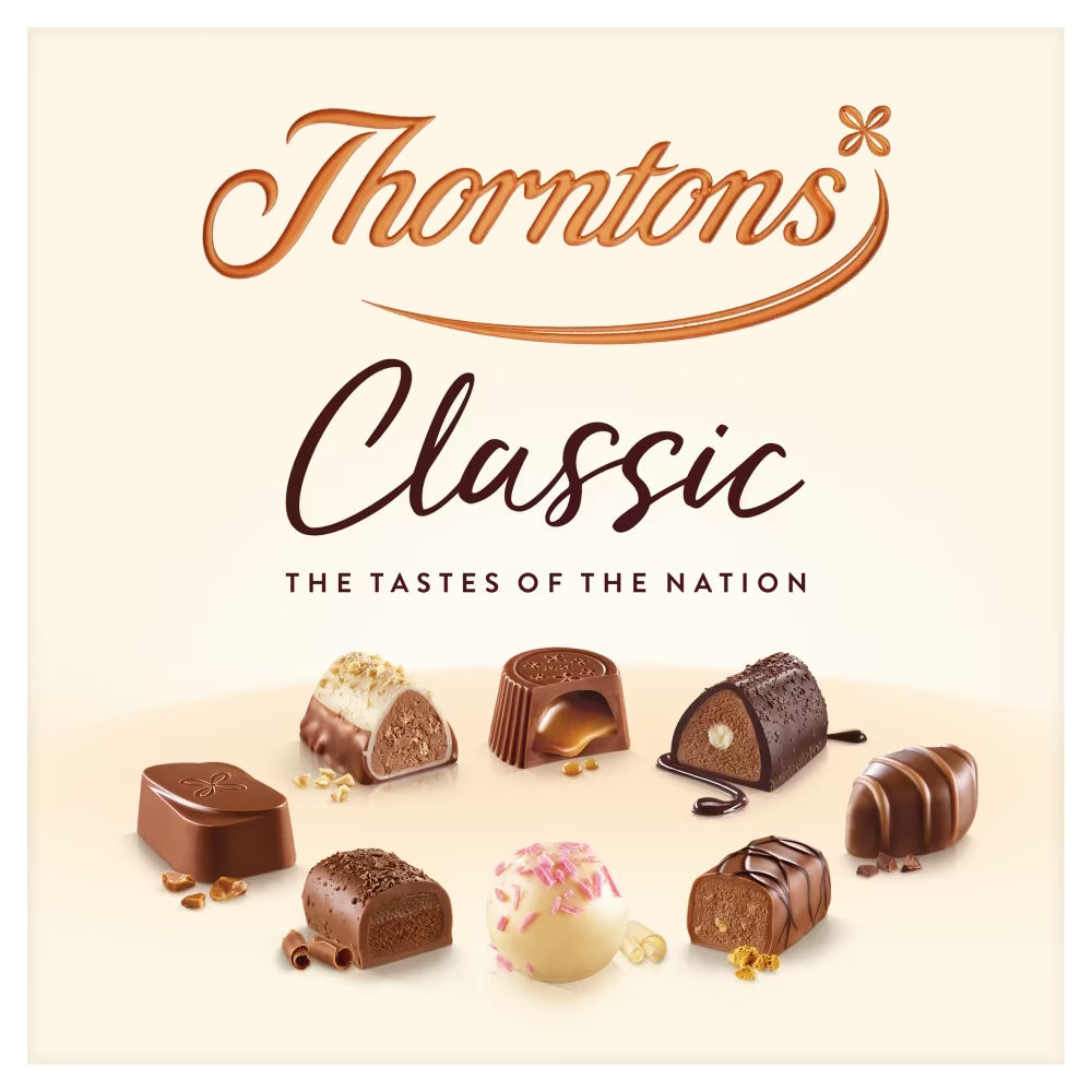 Assorted milk, dark and white Thorntons chocolates in gift box