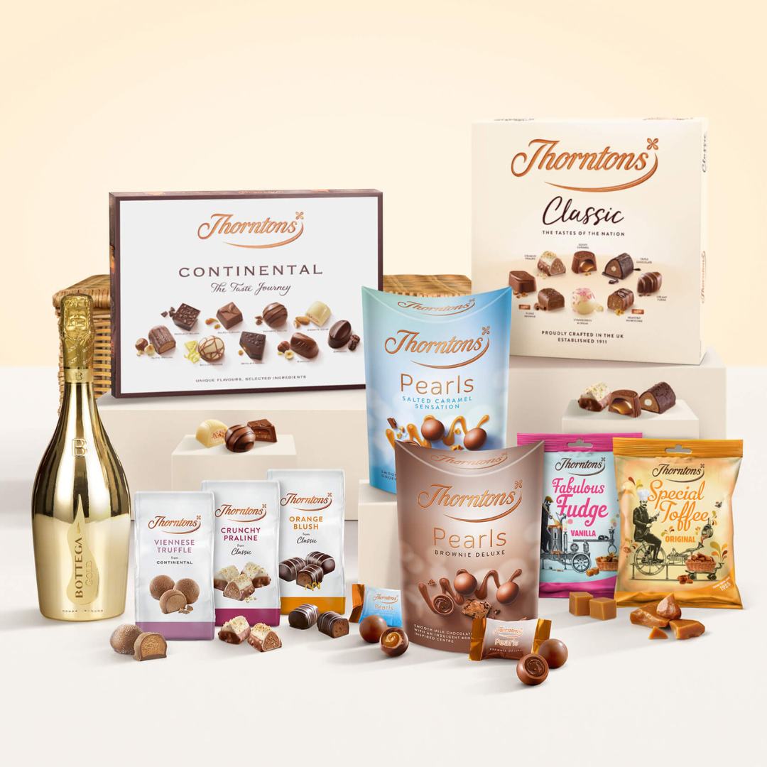 Party hamper selection featuring festive Thorntons treats