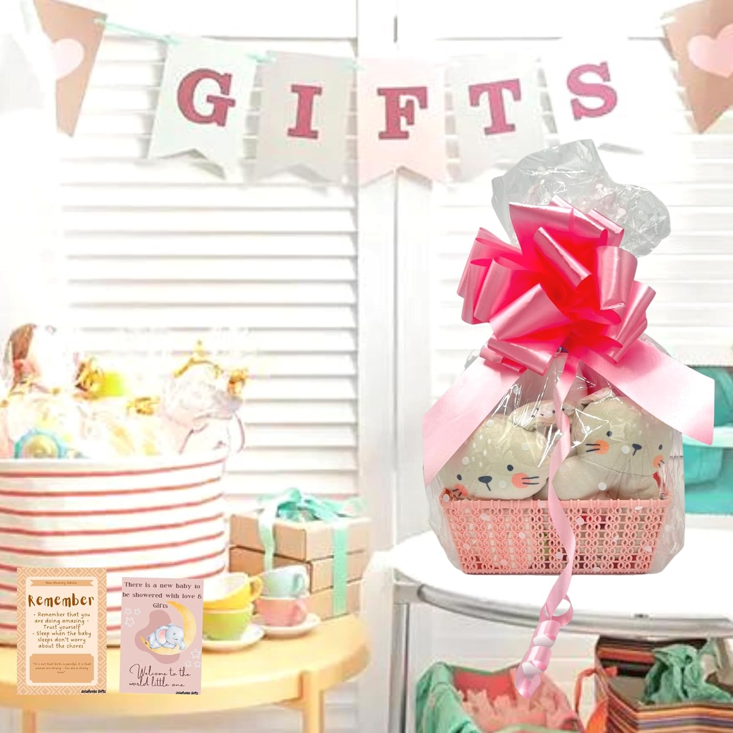 Thoughtful baby shower gift box with baby items