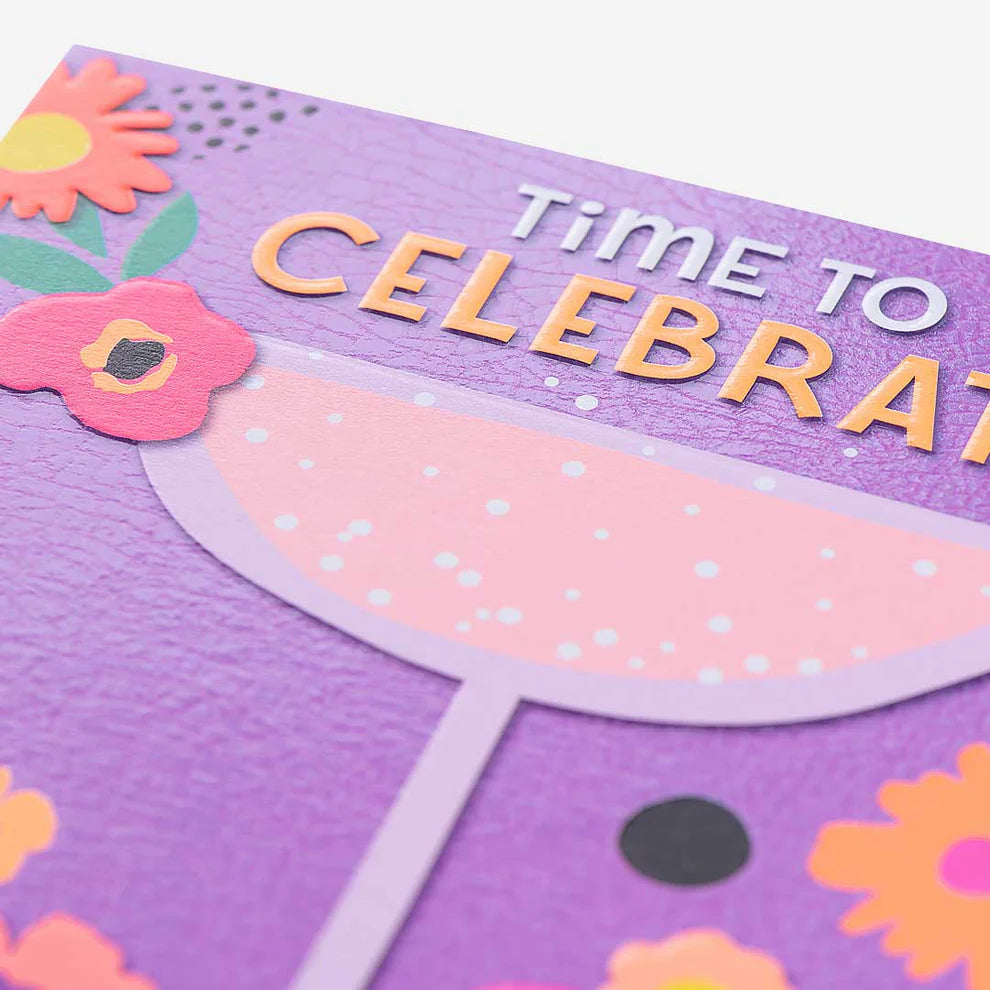 Time To Celebrate Glass General Card, a stylish celebration greeting card perfect for birthdays and special occasions, featured in top birthday card collections.
