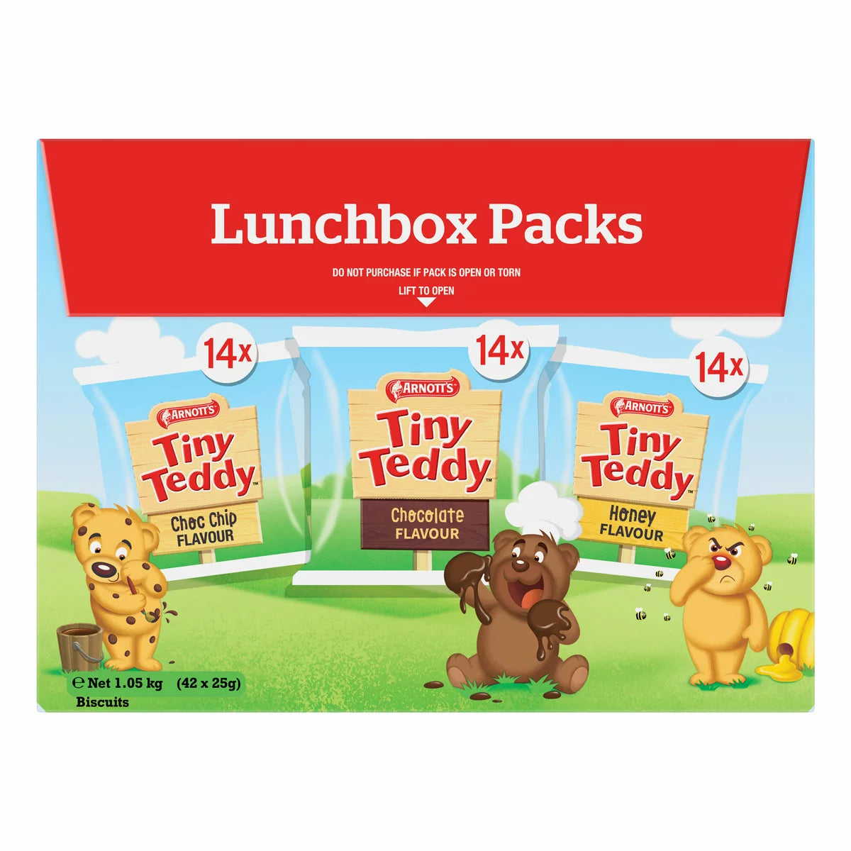 Bear-shaped biscuits in Choc Chip, Chocolate, and Honey