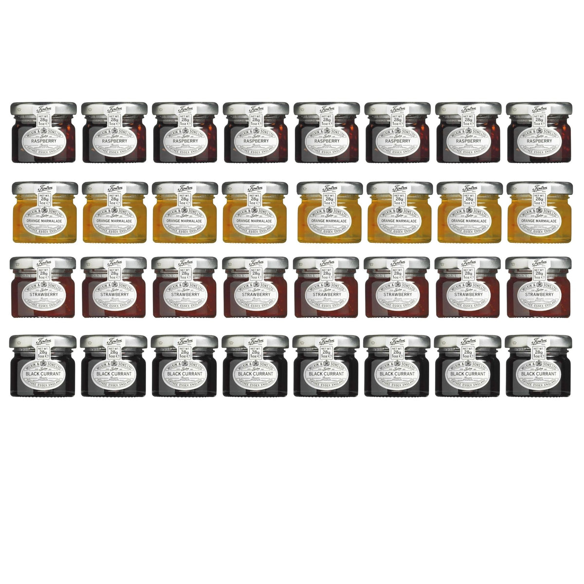Tiptree strawberry, orange marmalade, raspberry and blackcurrant preserves 24 x 28g