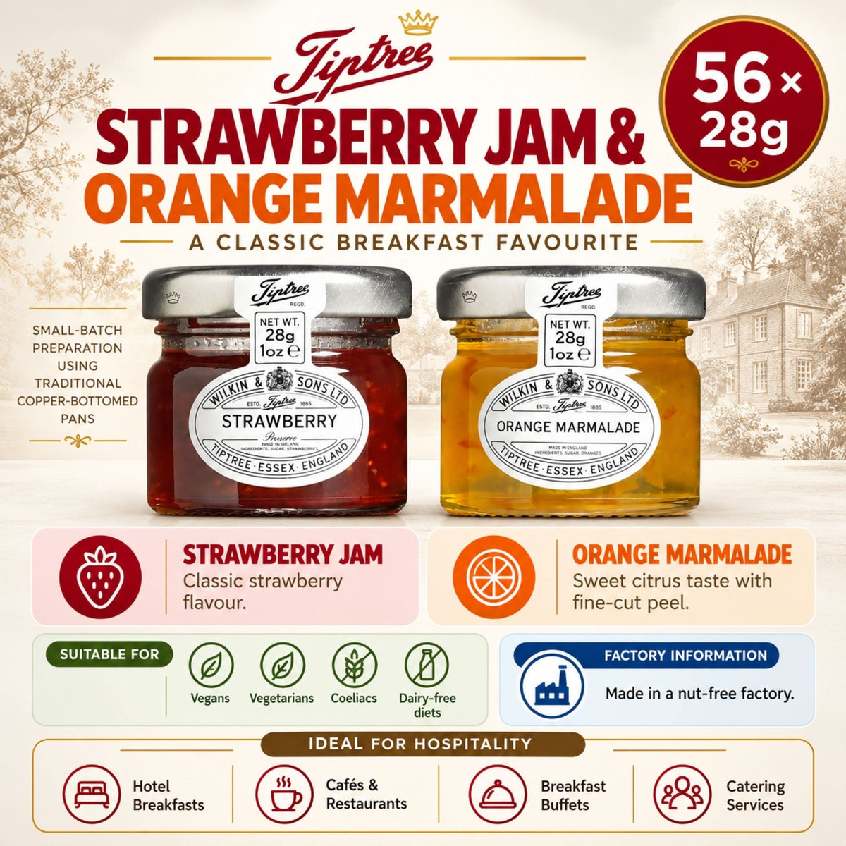 Tiptree mini jam jars in a 56-portion pack