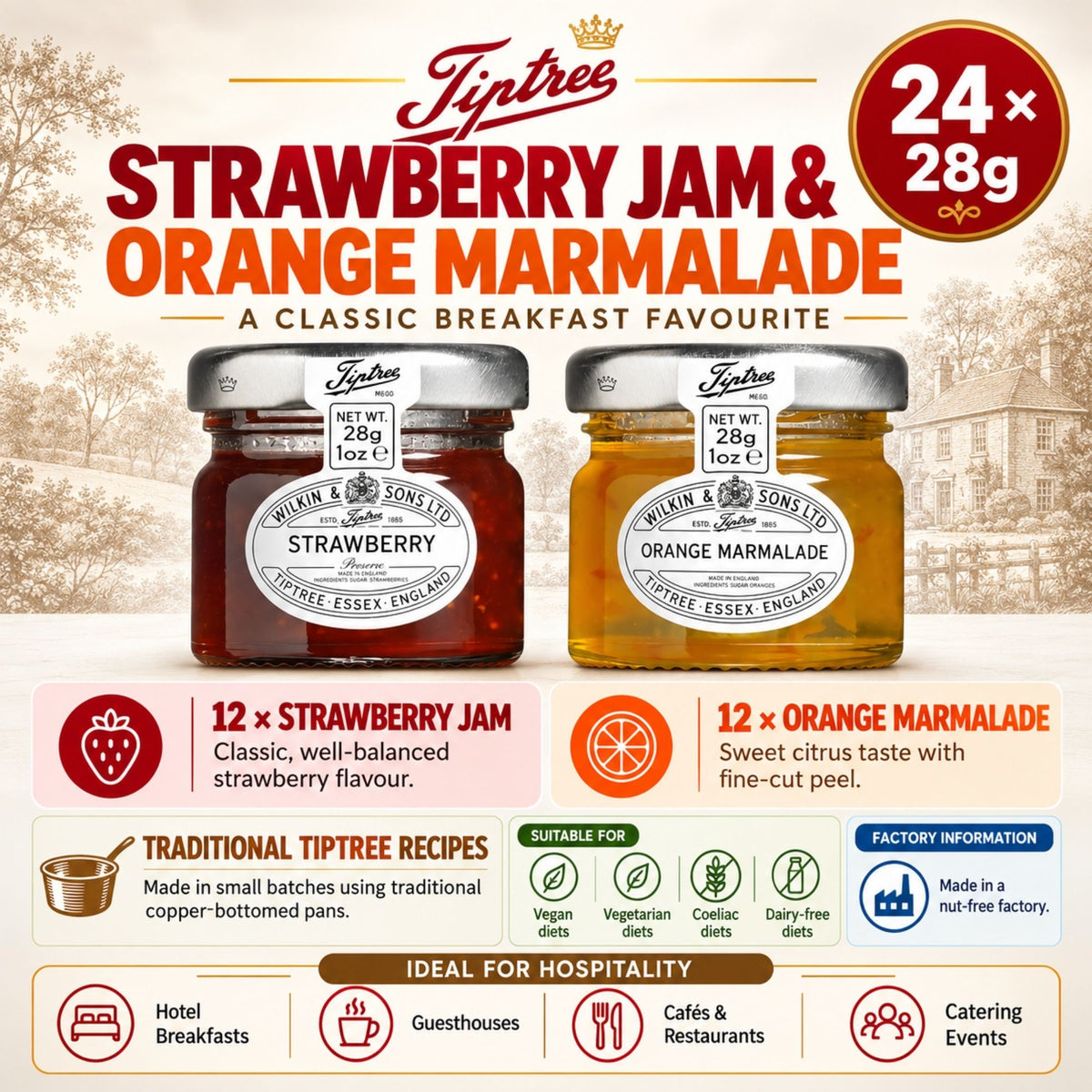 Tiptree mini jam and marmalade jars for breakfast
