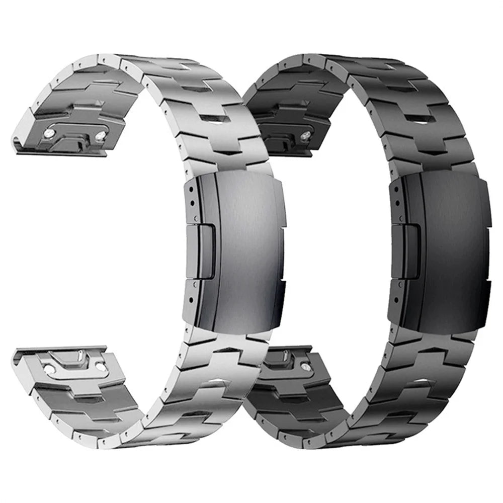 Garmin titanium watch band butterfly clasp close up secure fold buckle