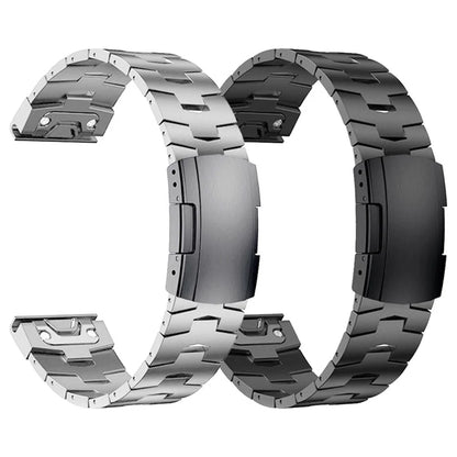 Garmin titanium watch band butterfly clasp close up secure fold buckle