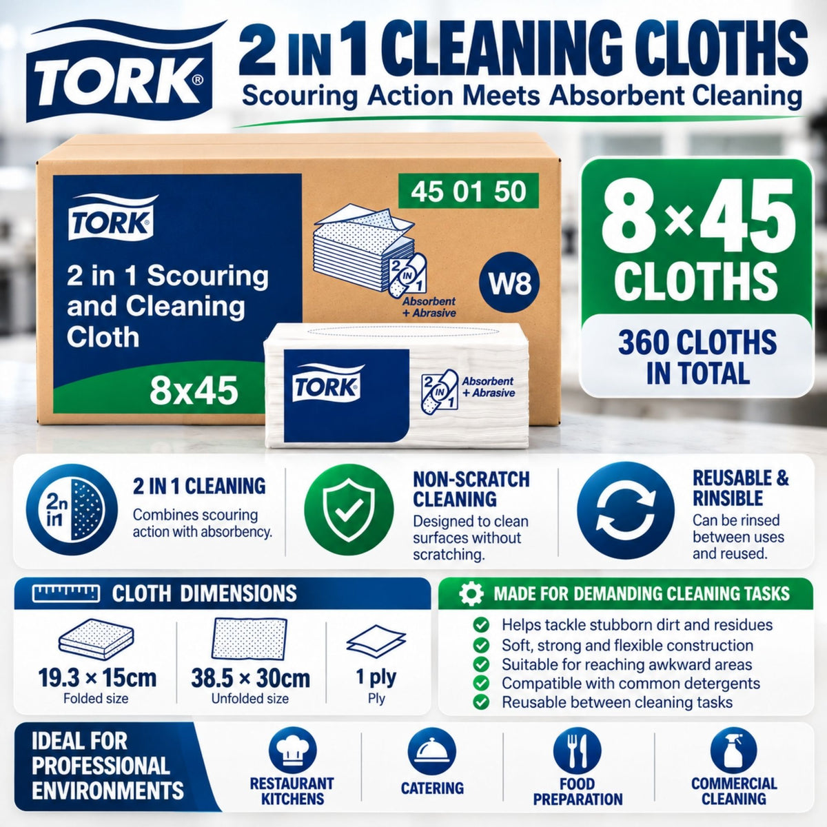 Tork reusable abrasive and absorbent cleaning wipers