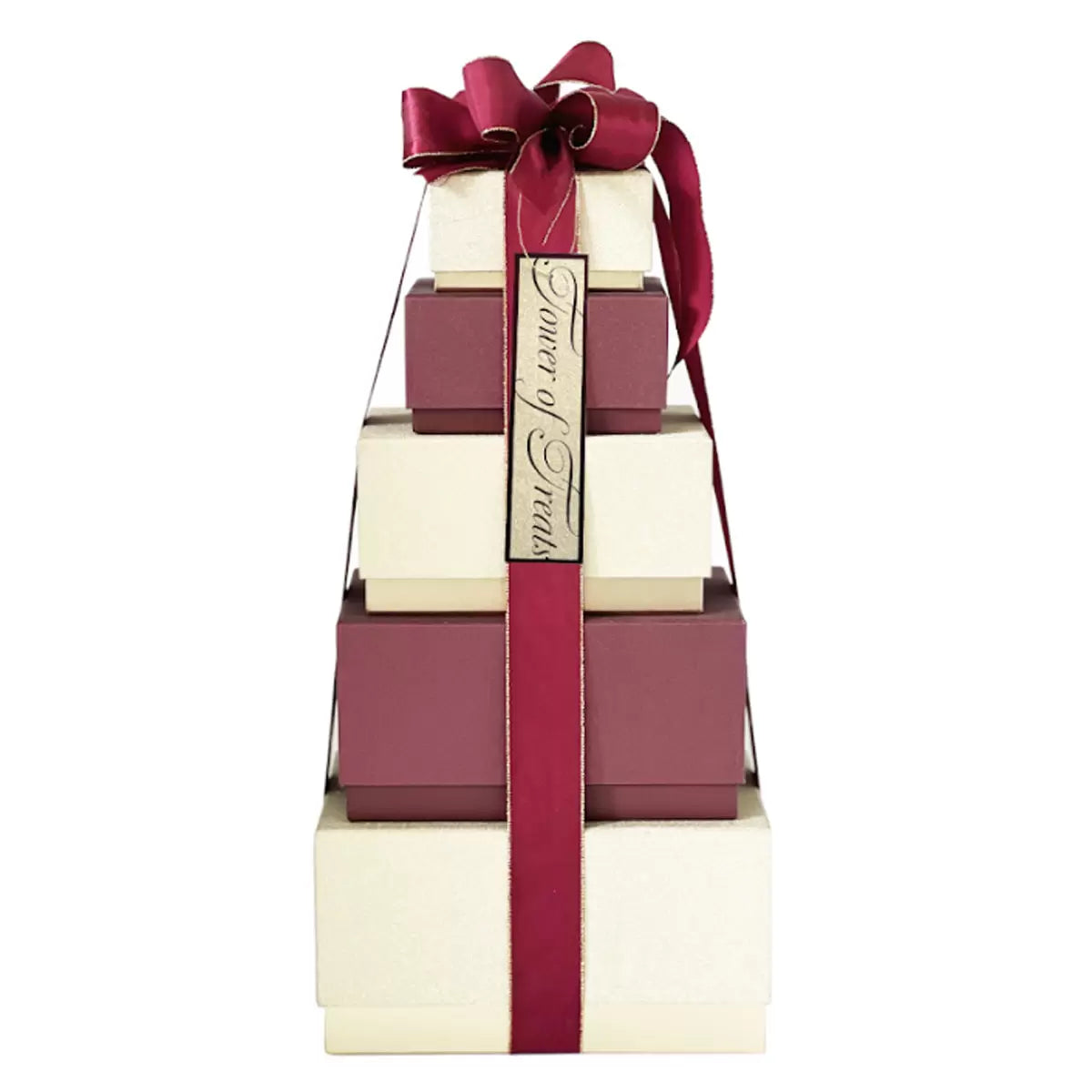 Tower of Treats Gold 2.2kg with chocolate, fudge, and biscuits