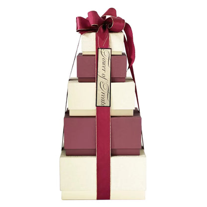 Tower of Treats Gold 2.2kg with chocolate, fudge, and biscuits