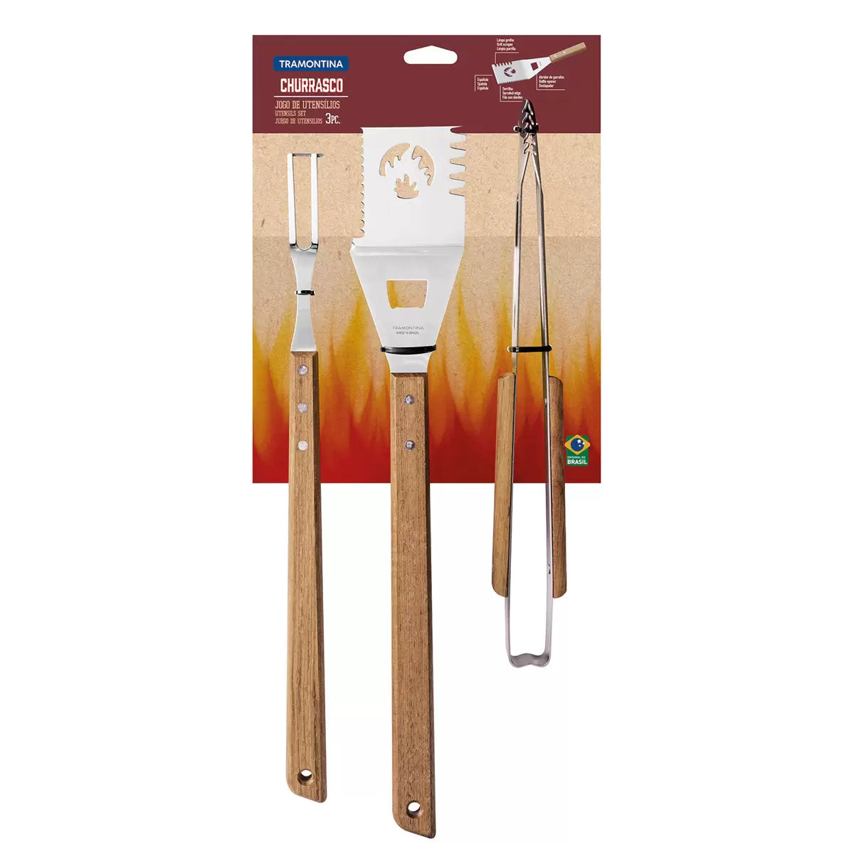 Tramontina BBQ hardwood tool set 3 piece grill kit