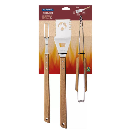 Tramontina BBQ hardwood tool set 3 piece grill kit