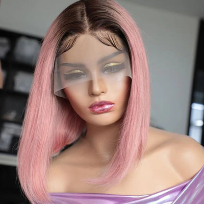 Transparent lace front ombre pink bob wig for women
