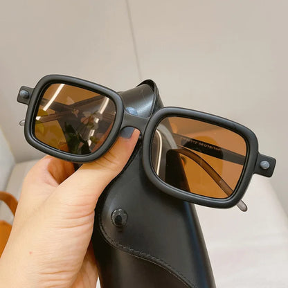 Black transparent rectangle sunglasses UV400 gradient lens
