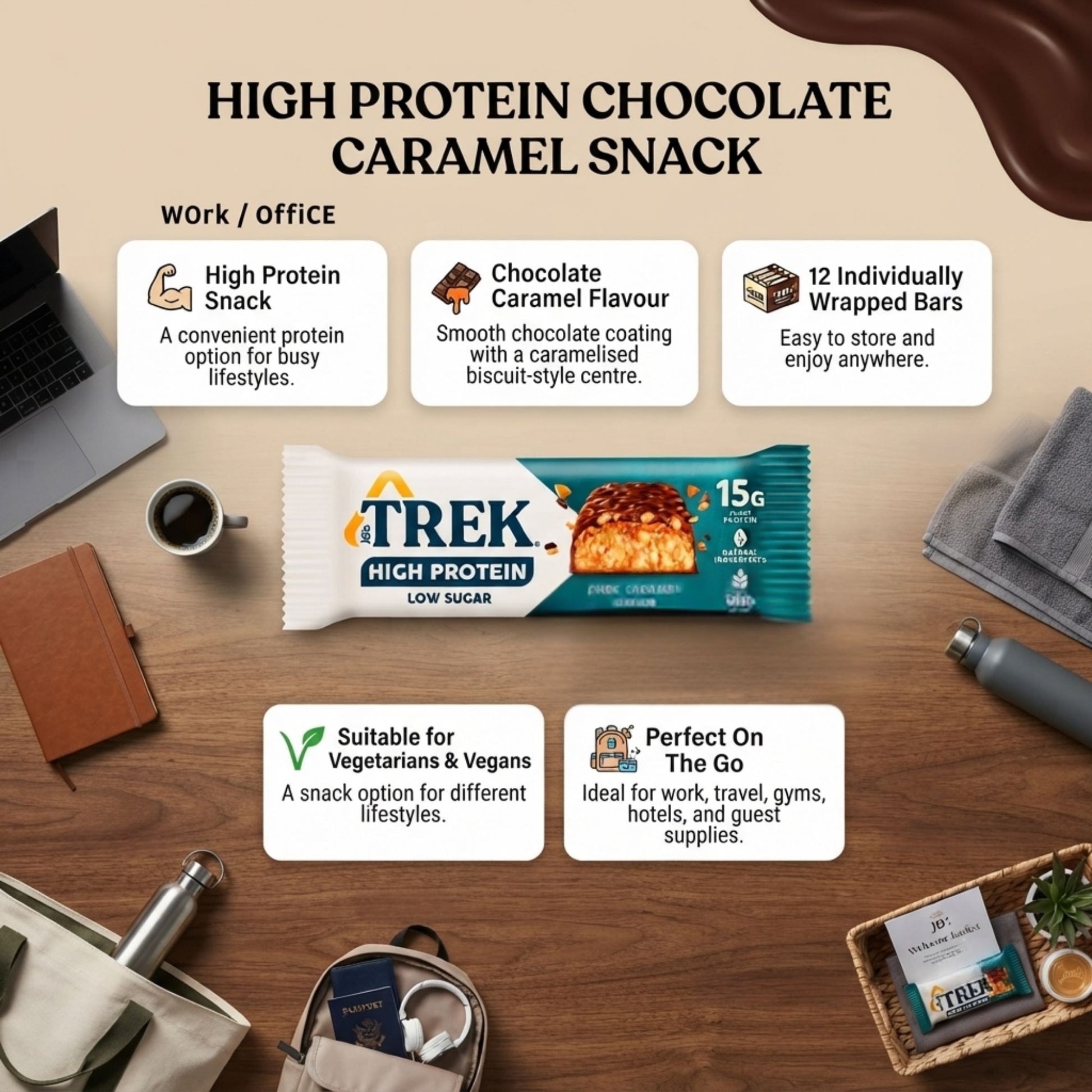 High protein chocolate caramel snack bars
