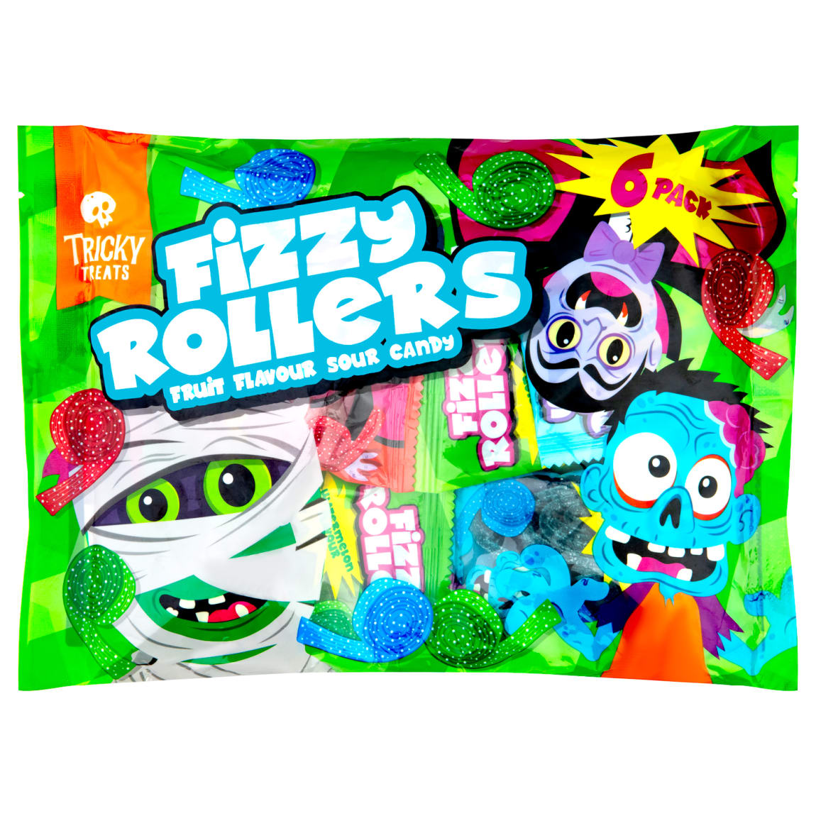 Tricky Treats Fizzy Rollers sour sweets 6 pack