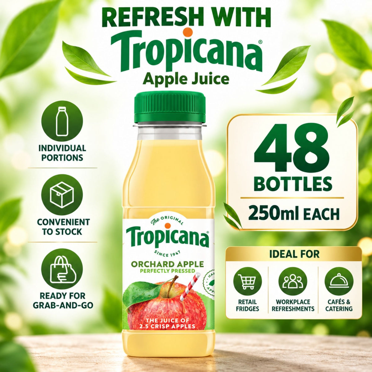 Case of 48 Tropicana 250ml apple juice bottles
