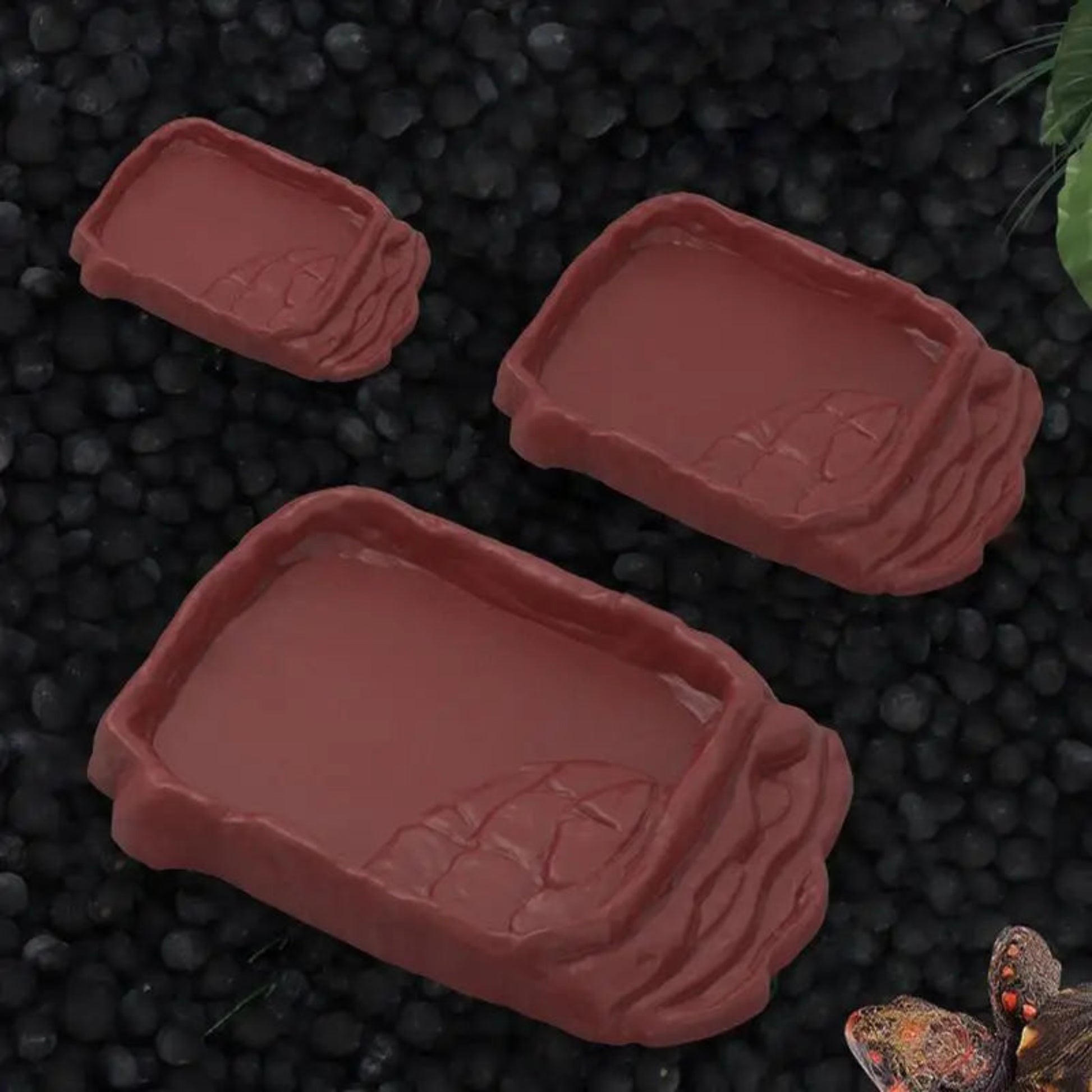 Turtle water dish with anti slip rock ladder design