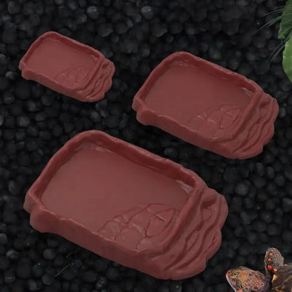 Turtle water dish with anti slip rock ladder design