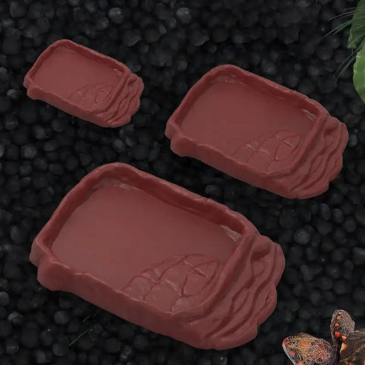 Turtle water dish with anti slip rock ladder design