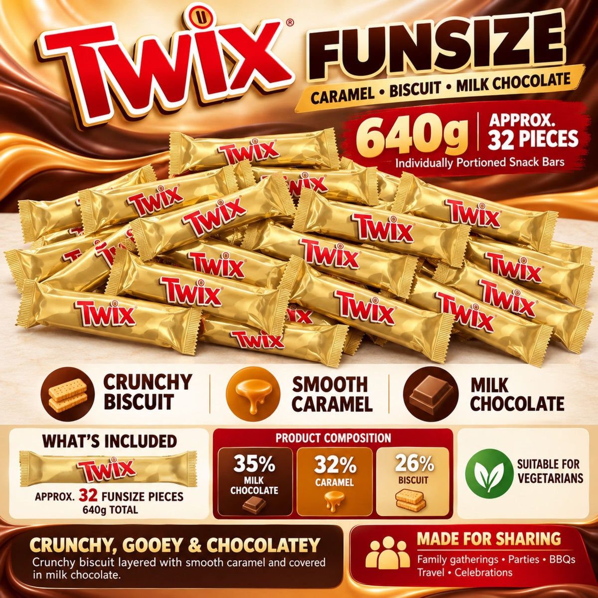 640g pack of Twix Funsize biscuit snack bars