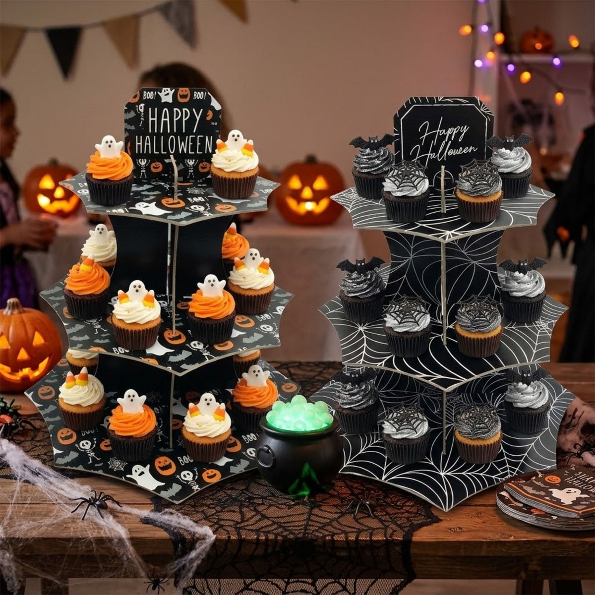 Two-tier holders for displaying Halloween cupcakes