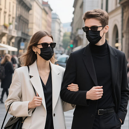 Bulk pack black disposable face coverings