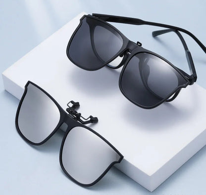 Clip on sunglasses driving model lifestyle car interior shot