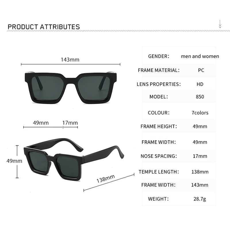 Square sunglasses lightweight plastic frame fashion eyewear