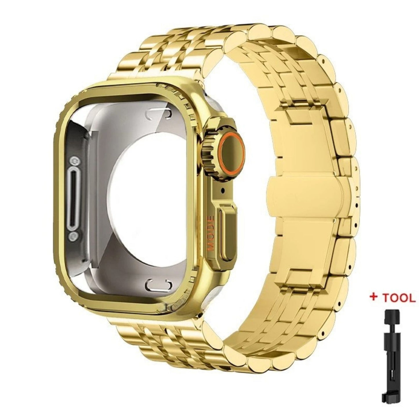 Modern metal smartwatch strap with matching case