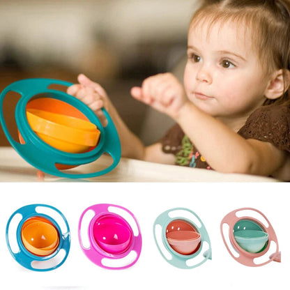 Universal gyro bowl with 360 degree rotating anti-spill design