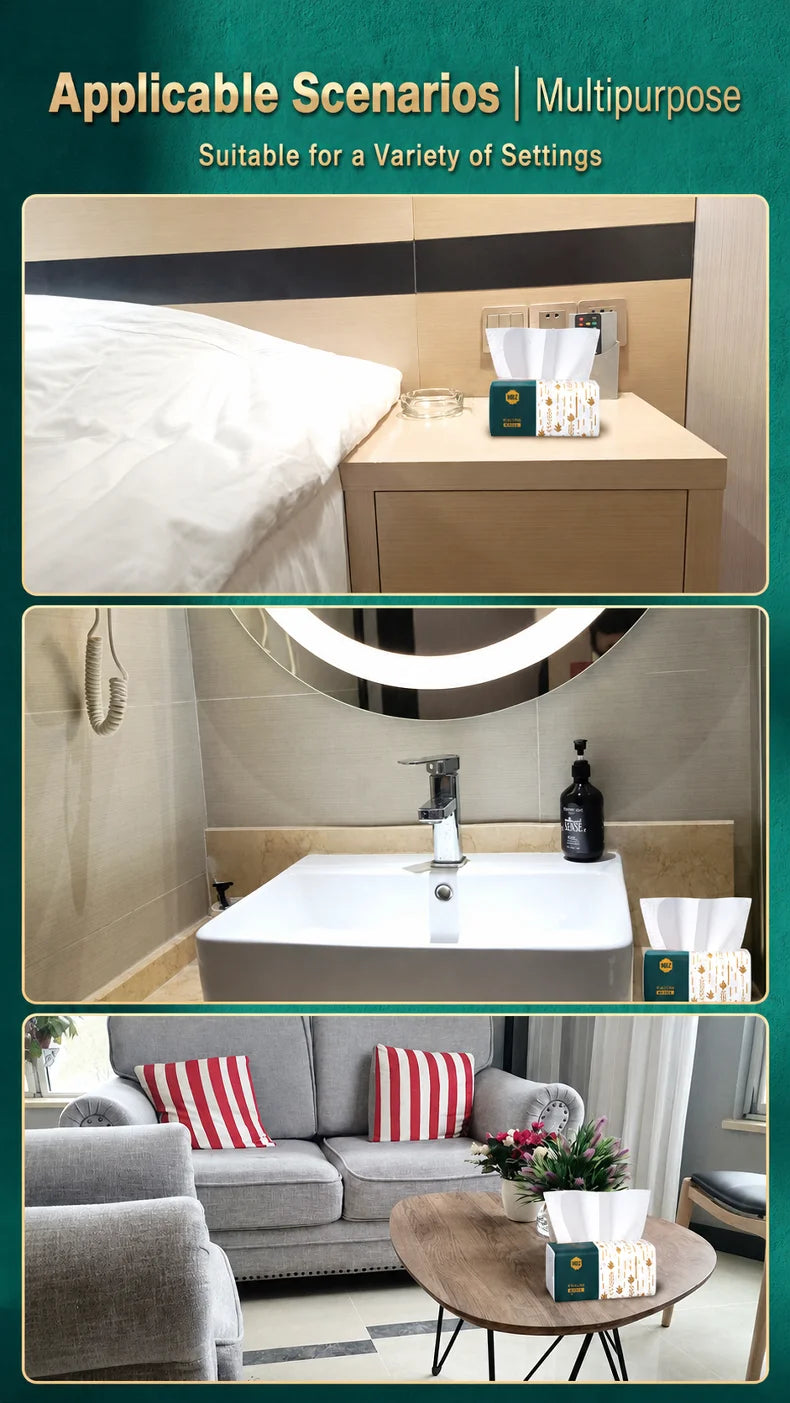 Four-ply soft tissue sheets for household use